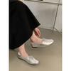 Silver single shoes women's spring and autumn retro casual lace-up De Xun one-pedal soft leather flat-soled Doudou shoes