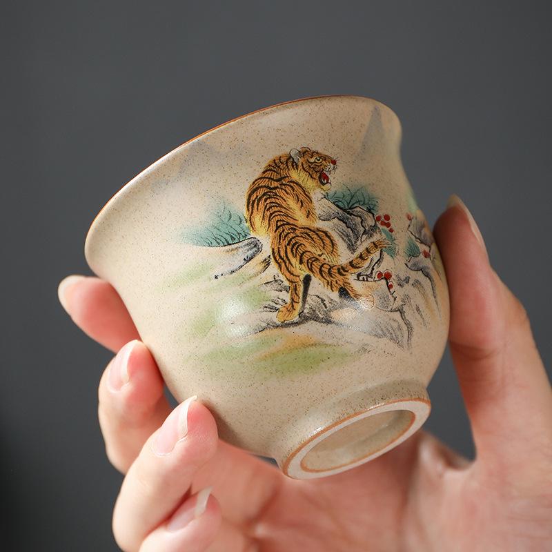 Hand-Painted Zodiac Tea Tasting Cup Set - Retro Style Chinese Handmade Master Cups