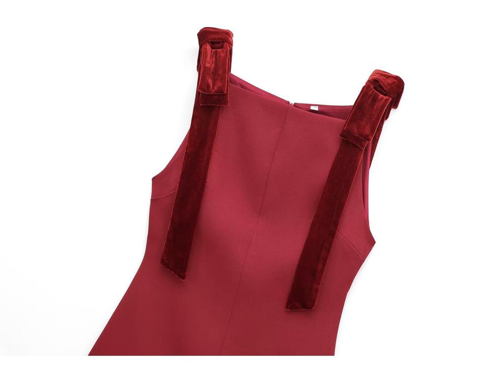 Women's Velvet Bow Summer Evening Dress - Backless, Short, Sling Design