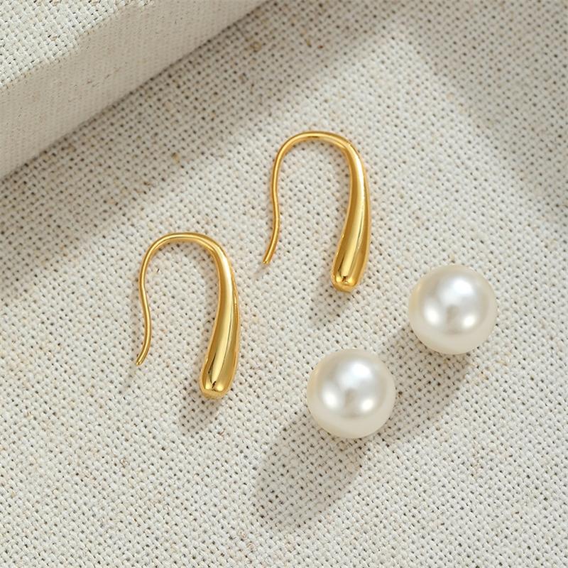 Two in One Golden Metal Imitation Pearl Stud Earrings for Women Geometry Simple Fashion Sweet Personality Jewelry Gift