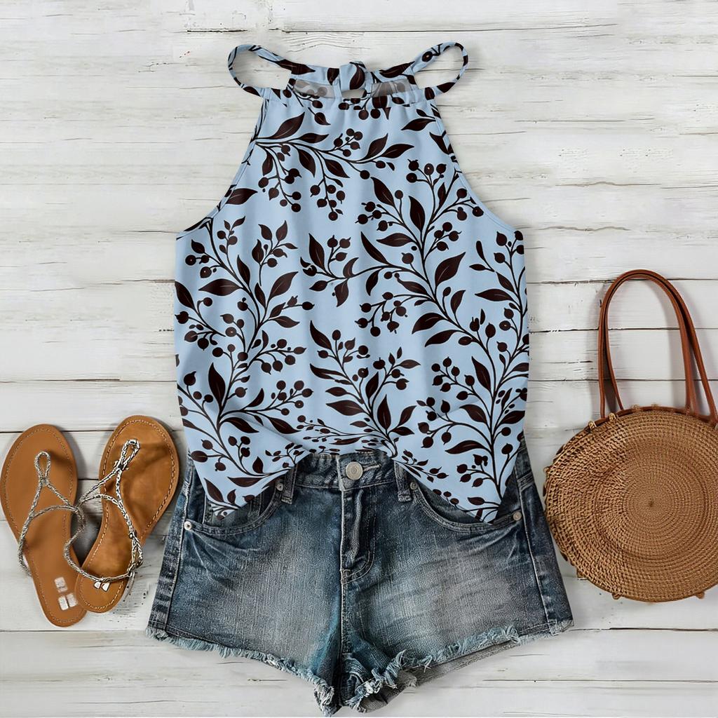 Boho Blumenmuster Ärmelloses Tanktop Leichte Sommer-Freizeitbluse Lockere Passform mit Verstellbaren Trägern für Damen