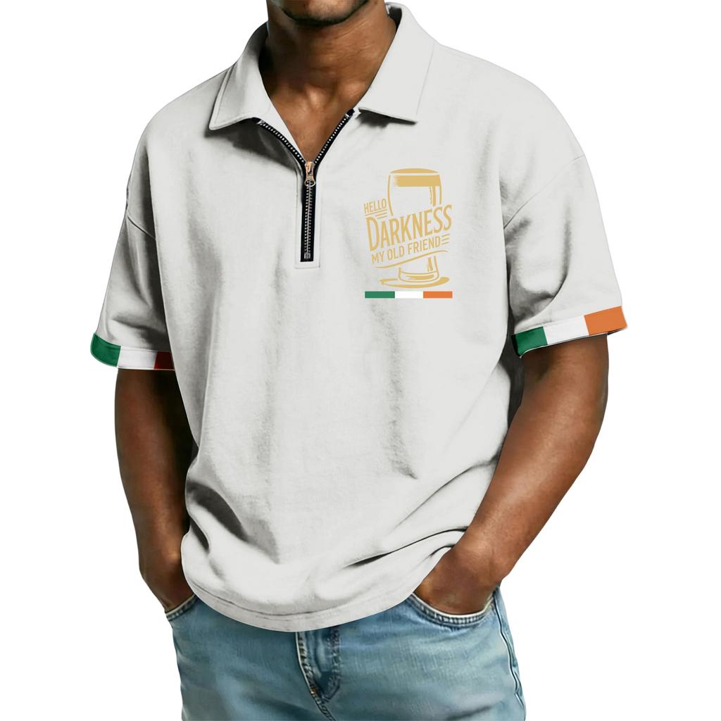 Men's Casual Loose Flag Letter Print T-shirt - Men's Collarless Short-sleeved Top