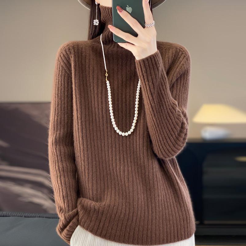 Women's High-Neck Thick Knit Sweater, Autumn/Winter Korean Style, Loose Fit, Slouchy Neck Knitwear