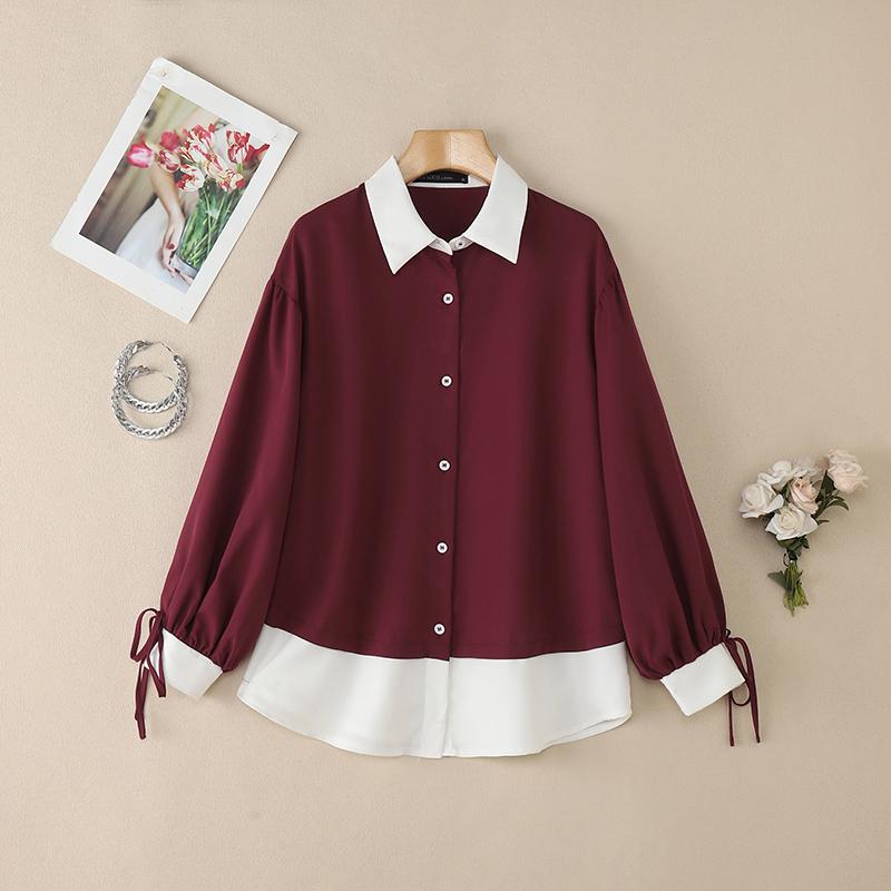 ZANZEA Women Casual Turn Down Collar Long Sleeve Loose Patchwork Blouse