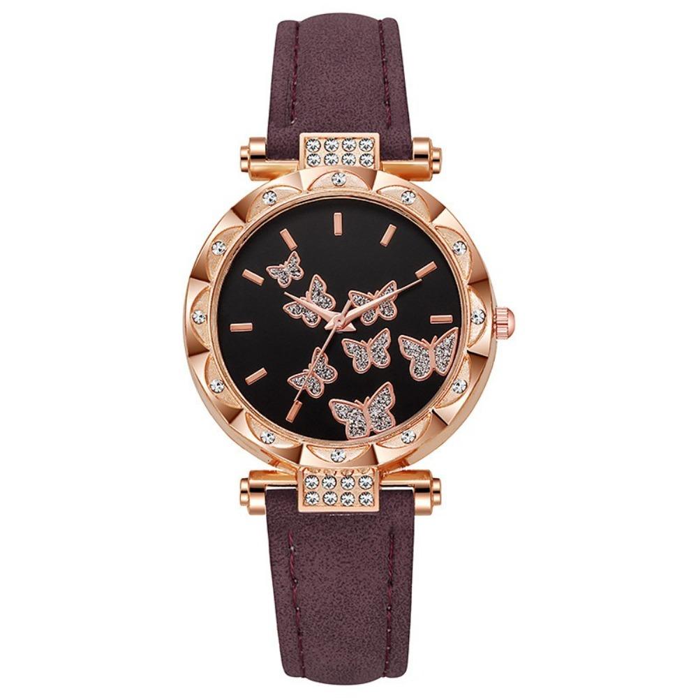 Butterfly Dial Quartz Watch Rhinestone Wristwatches Elegant Women Watches  Women