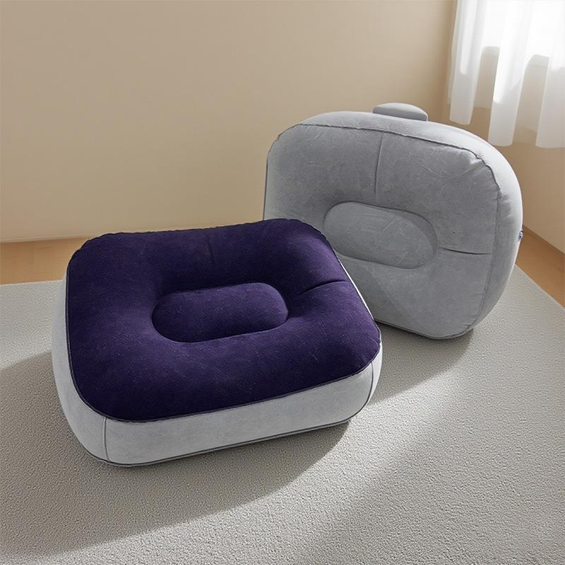Long Distance Travel Portable Compression Inflatable Foot Pillow, Thickened PVC Plush Folding Foot Pad