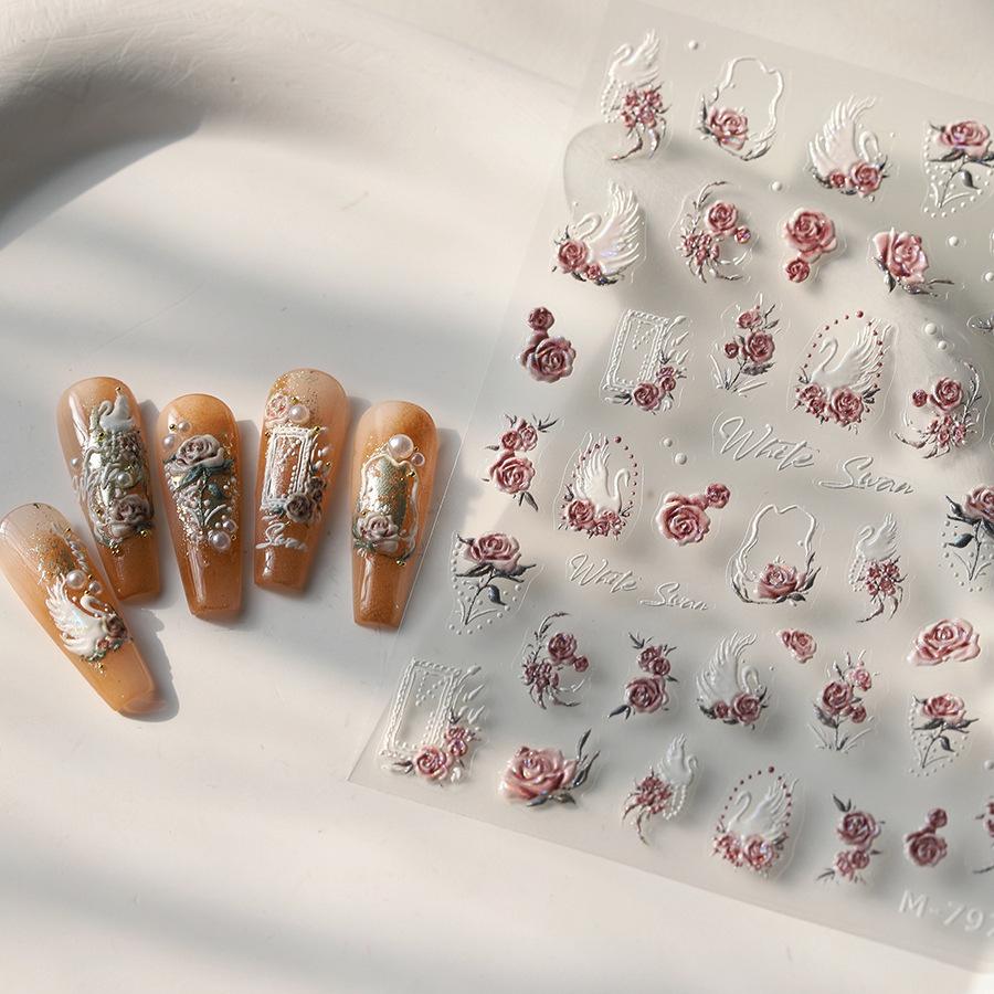 

Floating Swan Flower Style Ferrite Manicure Stickers - Frosted Stamping Series M797
