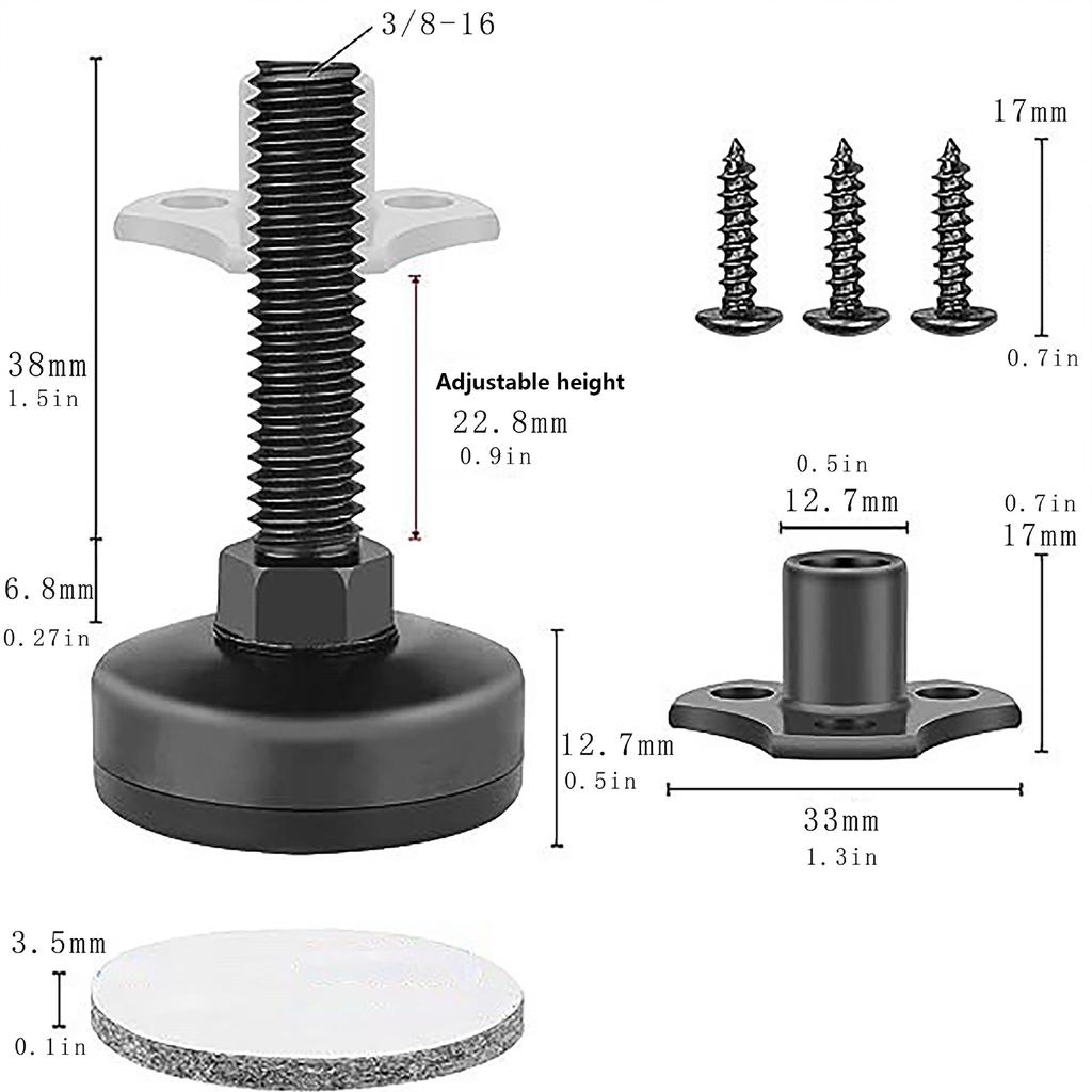 Sturdy Furniture Levelers 3/8Inch Thread Leveling Feet Adjustable Height Designs 4Pcs Furniture Leg Extenders Daily Use