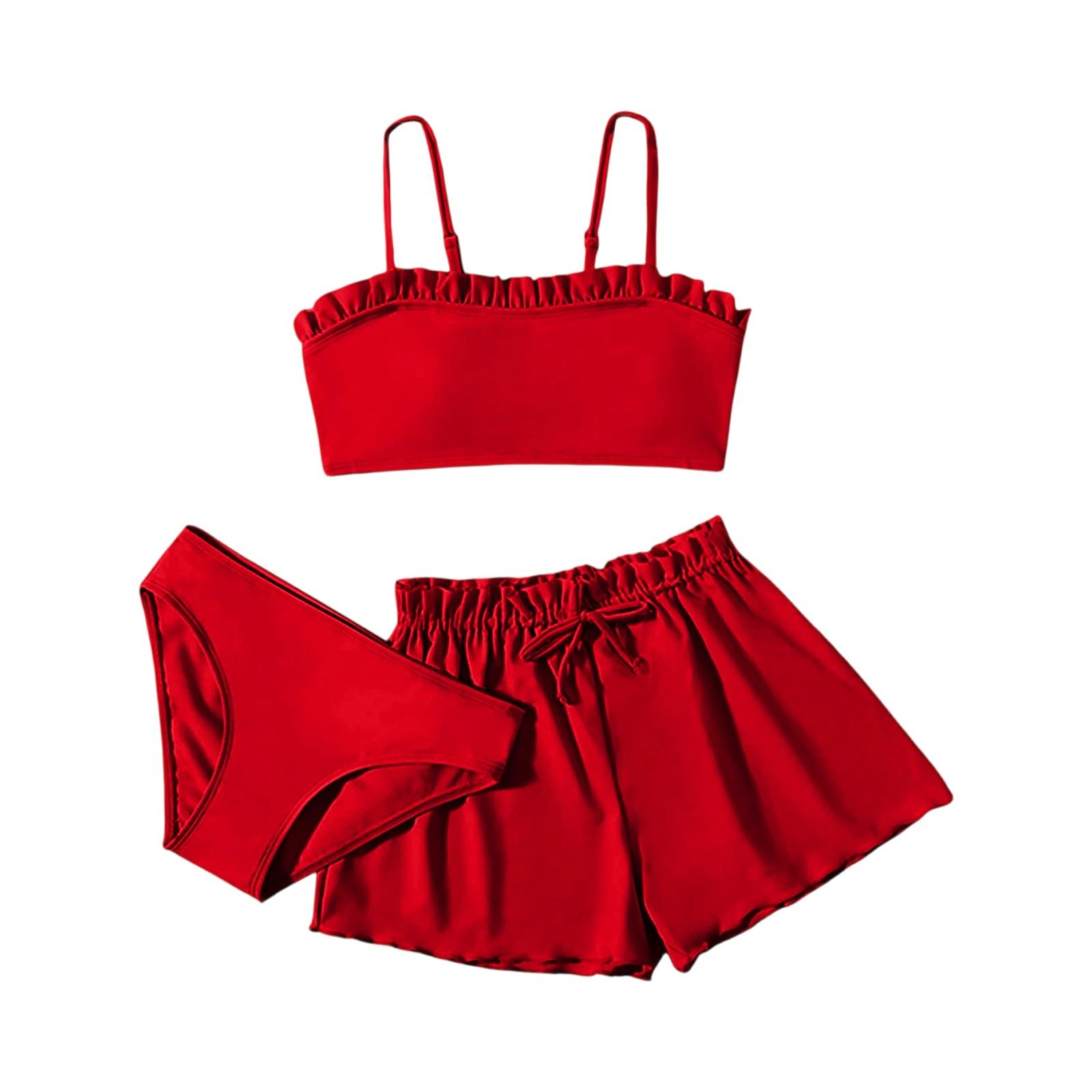 

Комплект бикини для девочек - Подростковый купальник раздельный верх и низ 160 красный