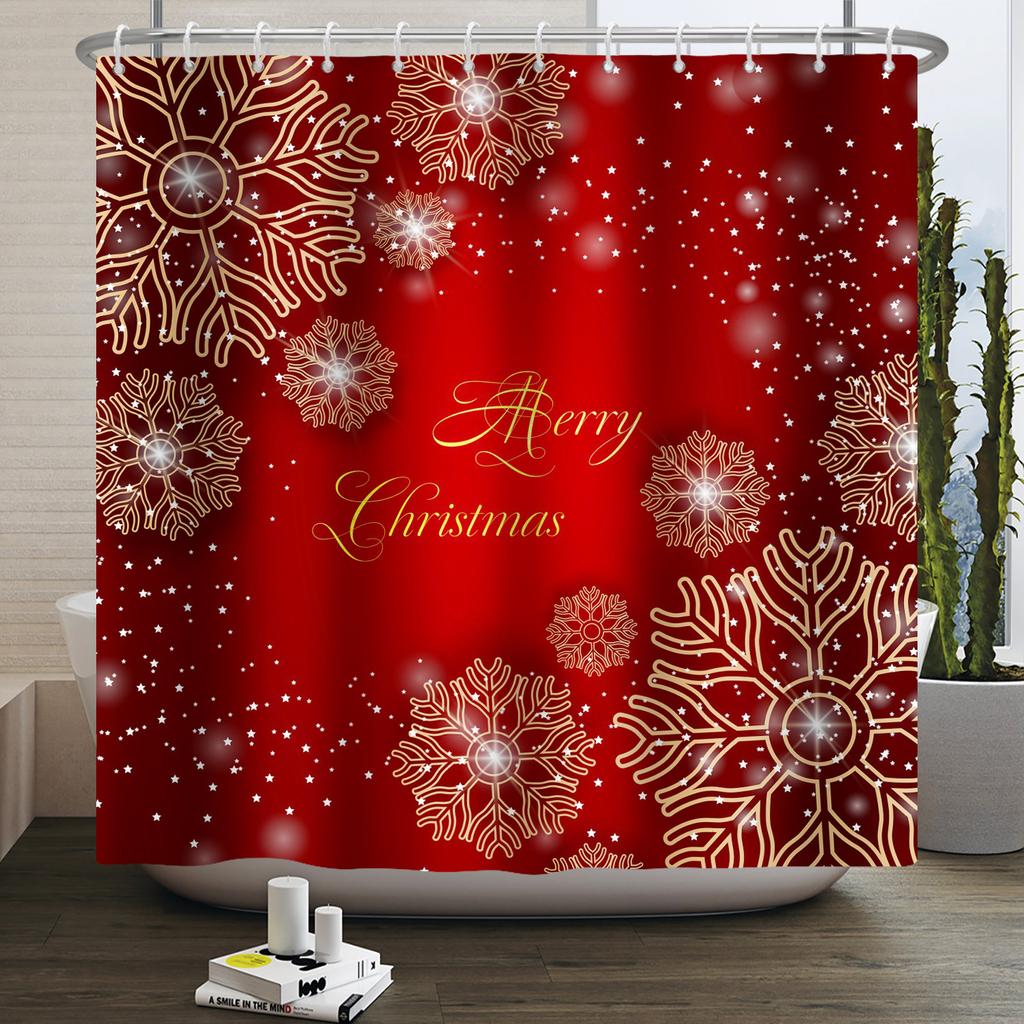 1/3/4pcs Navidad Merry Christmas 3D Printing Shower Curtain Polyester Waterproof Green Festival Accessories For Bathroom Decor