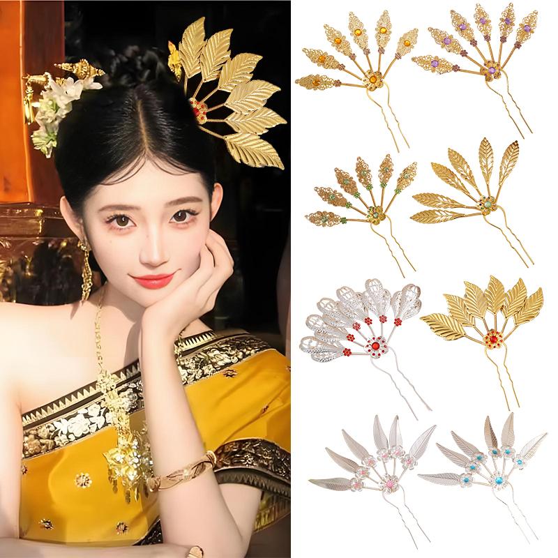 1PC Elegant Performance Flower Soft Gloss Alloy Hairpin Ethnic Style Hairpin
