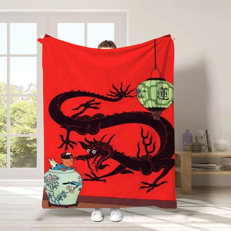 Anime Blanket Tintins Flannel Sofa Camp Nap Bedspread Soft Blanket Fleece Home Textile Birthday Gift Blanket Bedroom Decor