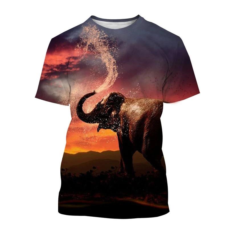 New Fun Animal Elephant Print Children's T-shirt with Street Elements O-Neck Plus Size Comfortable Top Short Sleeves