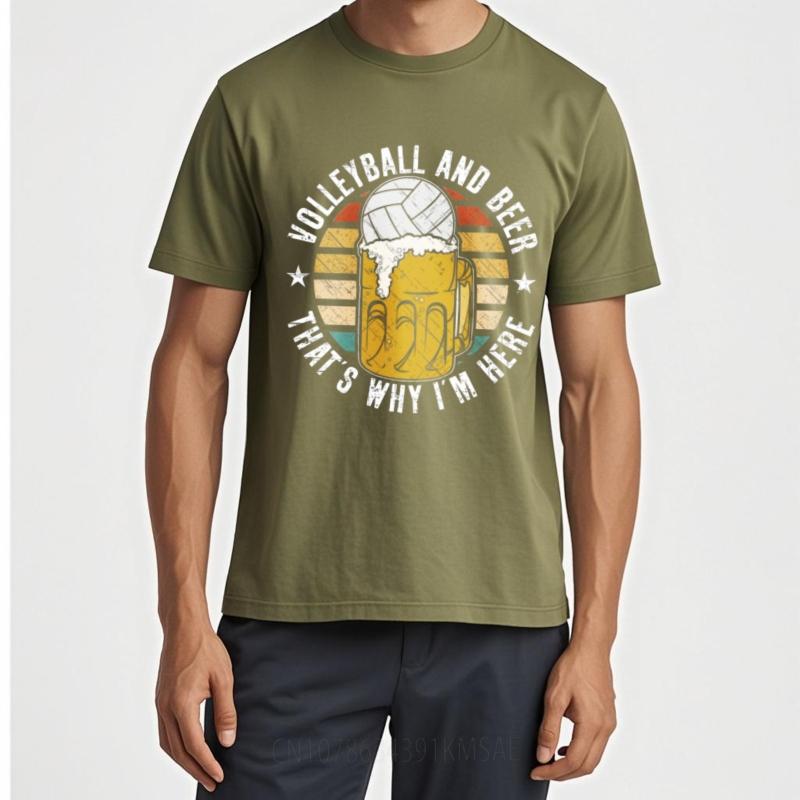 Street Wear Unisex O Neck T Shirt Streetwear Volleyball And Beer Thats Why Im Here Anime Unisex Tops Unisexs Tshirt Essential Tee