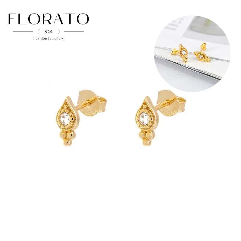 

925 Silver Ear Needle geometry Crystal Exquisite studs Luxury Sparkling Earrings for women Fashion Wedding Jewelry охра