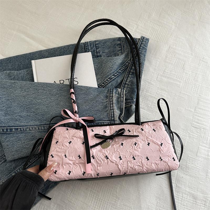 

Нишевый дизайн сумка-багет с бантом под мышкой женская 2025 новая модная сумка на плечо через плечо сладкая сумка-багет розовый