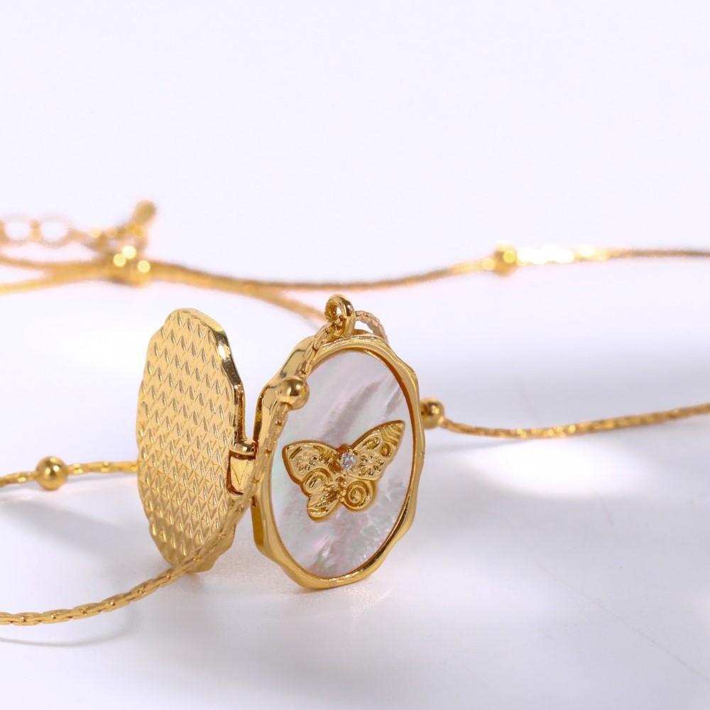 

Butterfly Shell Album Photo Frame Necklace Collection Vintage Open And Close Necklace Plated With Real Gold Color Retention