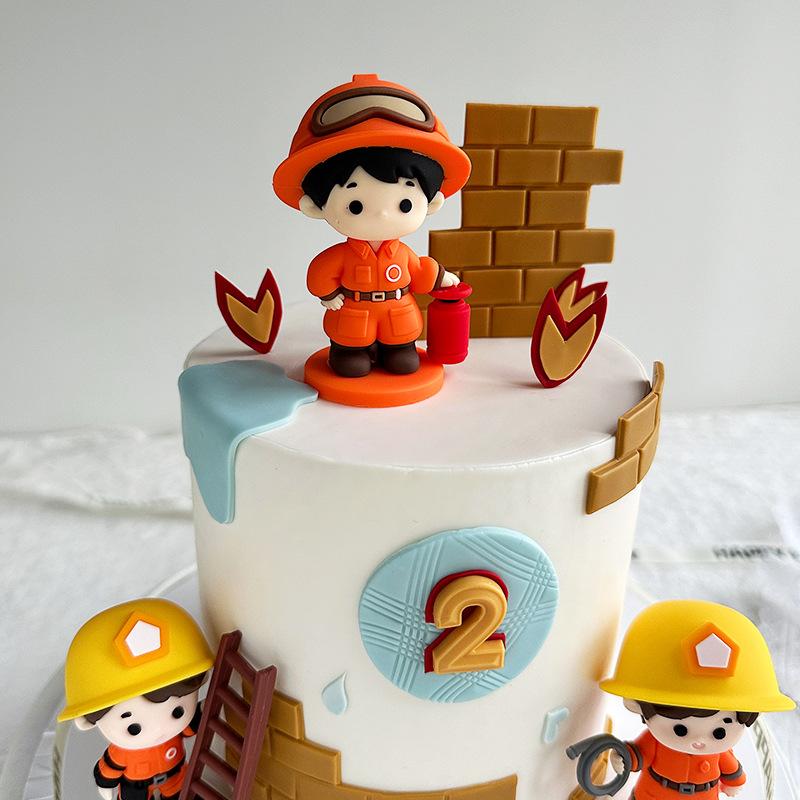 Fireman Ladder Fire Truck Water Tank Cake Topper Boys kids 1st One Year Birthday Party Firefighter Hero Theme cake decoration