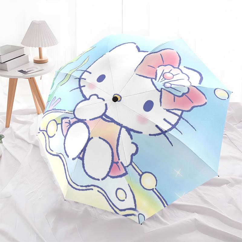 1pc Hello Kitty Underwater Adventure Automatic Opening/Closing Umbrella - Portable Three-Fold Design with 8-Bone Iron Frame, Outdoor, Gift for Fans, T
