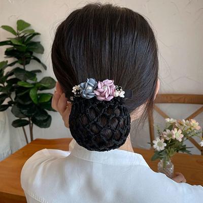 Vintage Gift Pearl Elegant Flower Cloth Korean Style Headwear Women Spring Clip Hairnet Mesh Snood