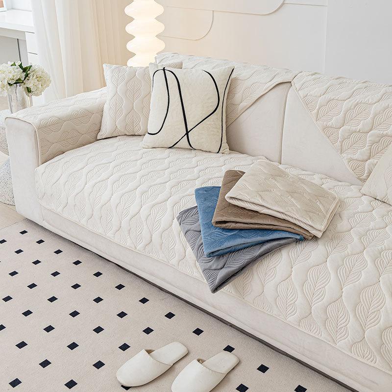 Solid Color Sofa Cover Jacquard L-shaped Dustproof Couch Cushion Towel Non Slip Soft Plush Seat Protector Home Living Room Decor