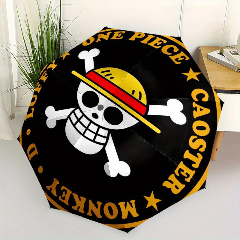 One Piece Monkey D. Luffy Coaster Setof 4 - Black & Yellow Skull DesignUmbrella, Portable 3-Fold Compact Umbrella for Men & Women Gift