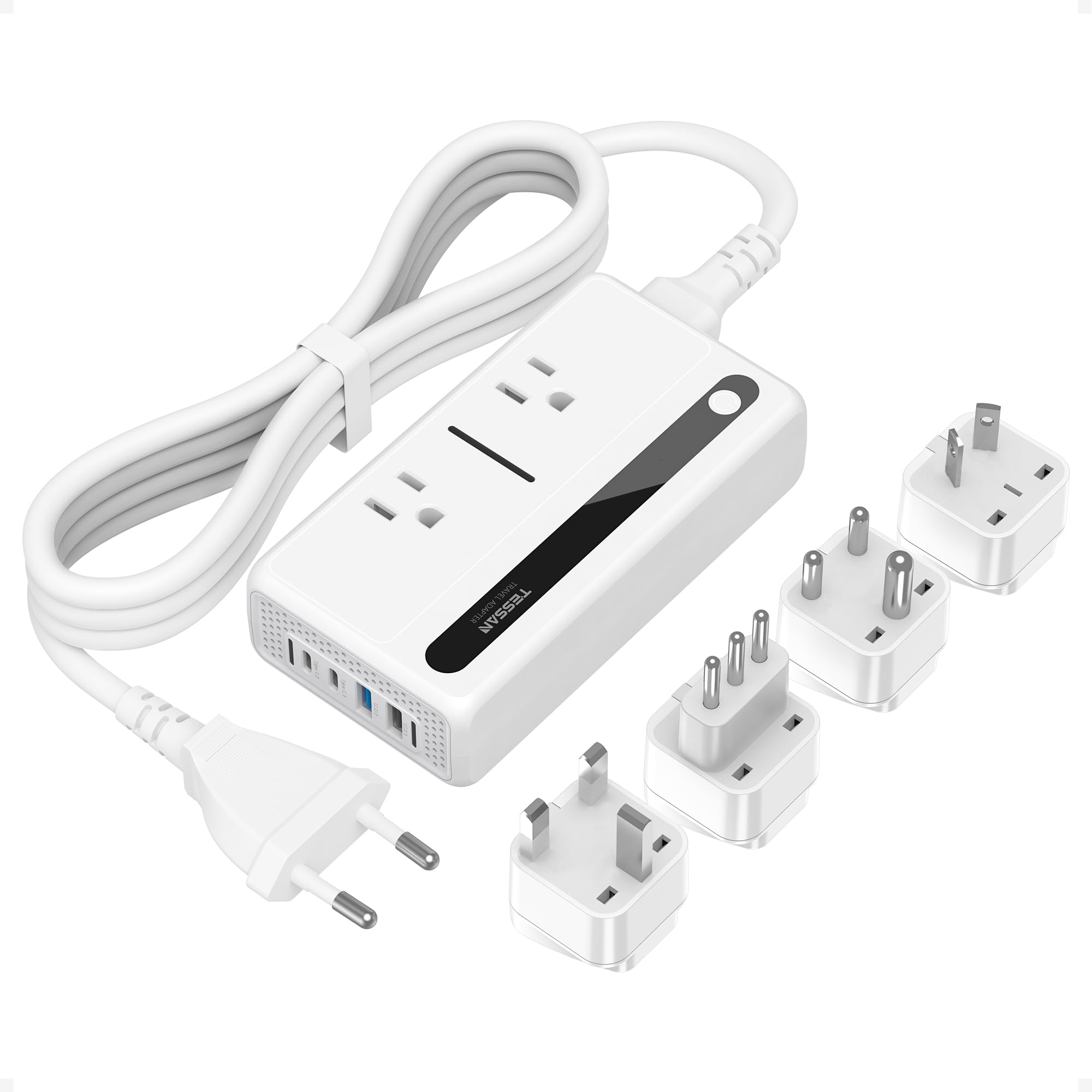 

Перетворювач напруги для закордону 220 В на 64 Вт швидкий перетворювач з конверсією сумісний з 4 USB USB 2 Перетворювач напруги змінного струму для подорожей, 100 В, TESSAN,