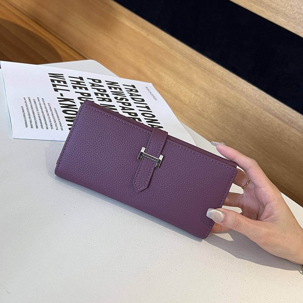Long Genuine Leather Wallet First Layer Of Cowhide Women Wallets Clutch Bags Branded Style H Hasp Billfold High Capacity Phone Purse Without Logo