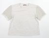 Saiph Lab Womens Ivory Cotton Blend T-Shirt Size L - Tweed Sleeves
