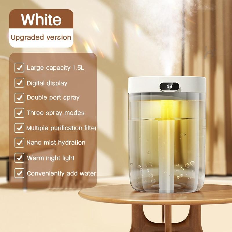 

USB Увлажнитель воздуха с двойным распылением, большая емкость 1500 мл, сильный туман, ультразвуковой аромадиффузор, Humidificador для дома, спальни USB Cable белый