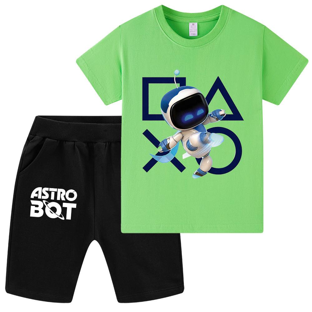 WA1338 Kids Boys Girls Astro Bot Print Short Sleeves T-shirt Shorts Clothes Sets