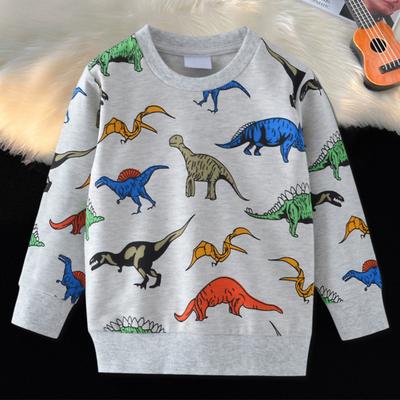 Sudadera Unisex para Niños Estampado de Dinosaurio de Dibujos Animados Puños y Bajo Elásticos Cuello Redondo Manga Larga