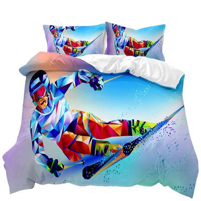 Skiing Duvet Cover Set Snow Mountain Comforter Cover Extreme Sports Game Polyester Quilt Cover Snowboard Double Queen King Size