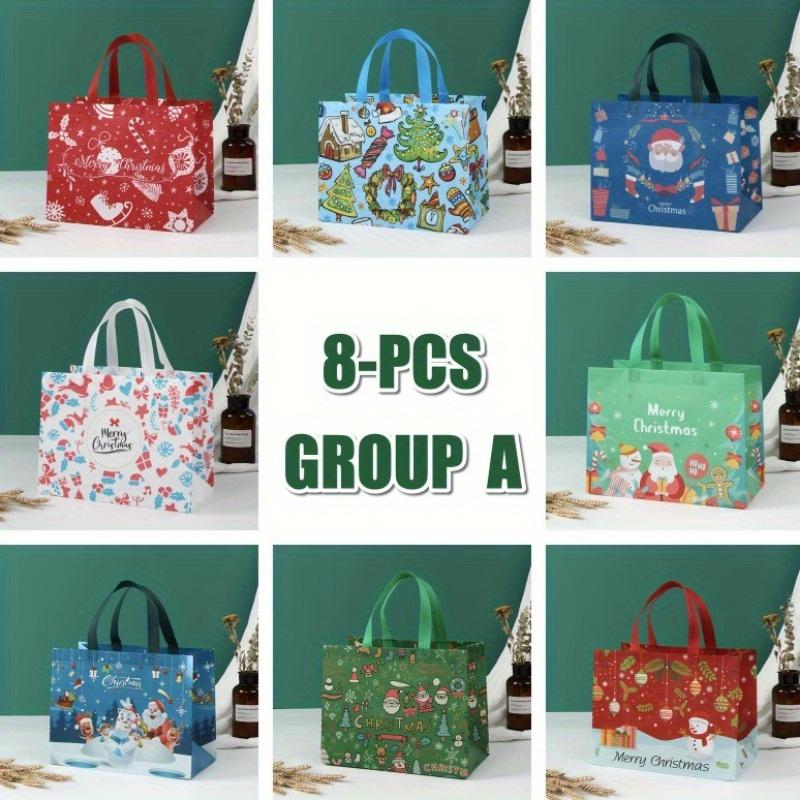 

8pcs Christmas Gift Bags, Christmas Tote Bags With Handles, Reusable Reinforced Handle Grocery Bags, Christmas Treat Bags