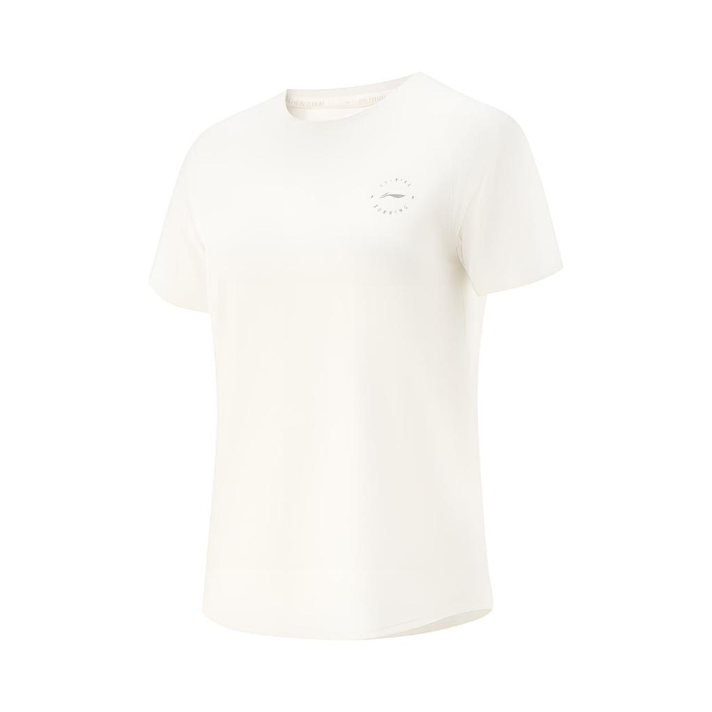Li Ning Running Series Solid Color Round Neck Comfortable Breathable Versatile Short Sleeve T-Shirt Women T-Shirts Off-White ATSV366-1