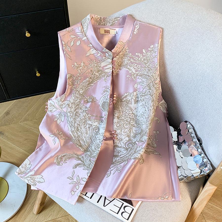 

Женский вышитый жилет Тан из жаккардового атласа на весну/лето 2025 года с пуговицами-лягушками Extra Large