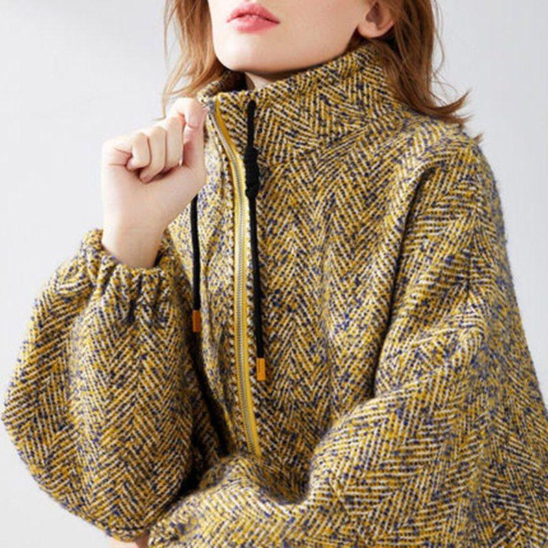

Yi Pin Batwing Sleeve Short Loose Windproof Woolen Coat Yellow XL