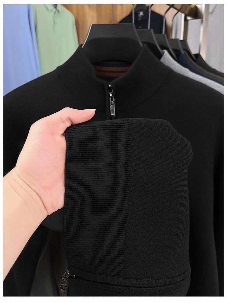 Men's 48-Count Double-Strand Wool Silk 16-Gauge Zipper Sweater Coat, Warm Thickened Knit Cardigan for Autumn/Winter