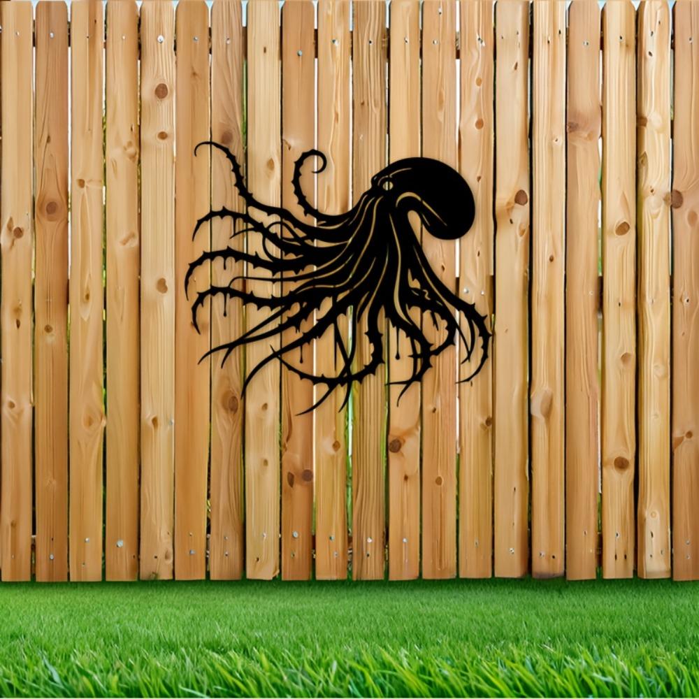 2D Flat Octopus Tentacles Metal Wall Decor, Nautical Sea Creature Silhouette Black Sign, Ocean Theme for Bathroom Living Room Bedroom Indoor Outdoor