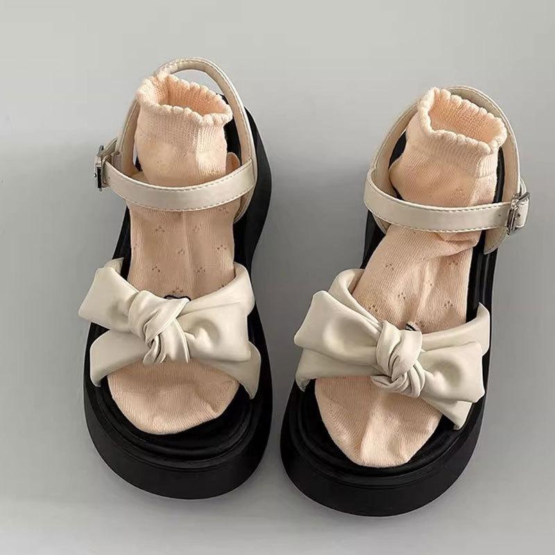 Bow Women's Sandals 2025 New Spring Super Fire Outer Wear Thick Sole Not Tired Feet Beautiful with Skirt Beach Shoes