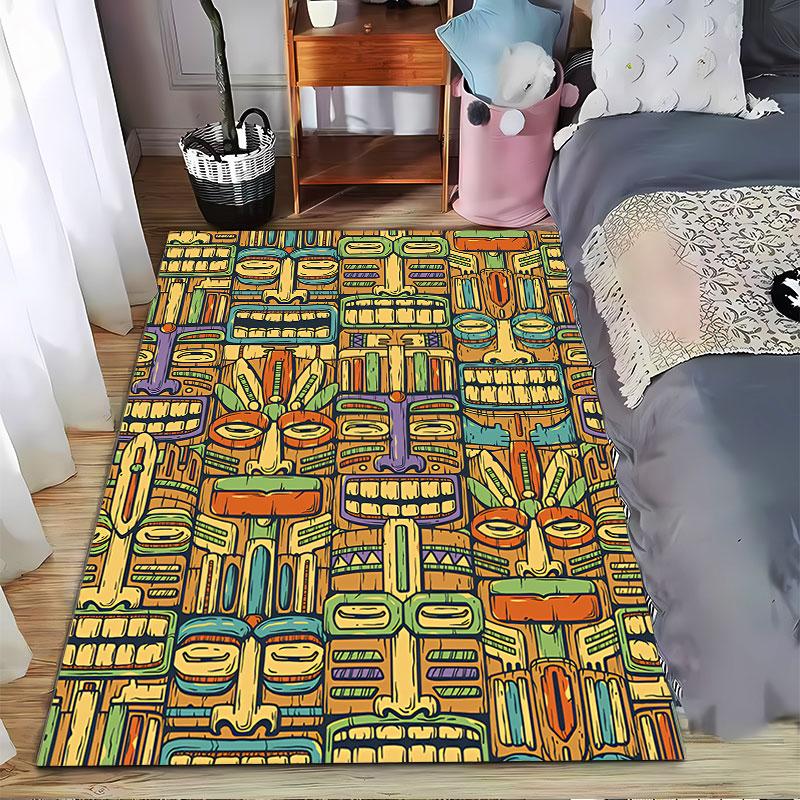 Tribal Pattern Colorful Faces suitable as a non-slip mat for the living room or bedroom sofa