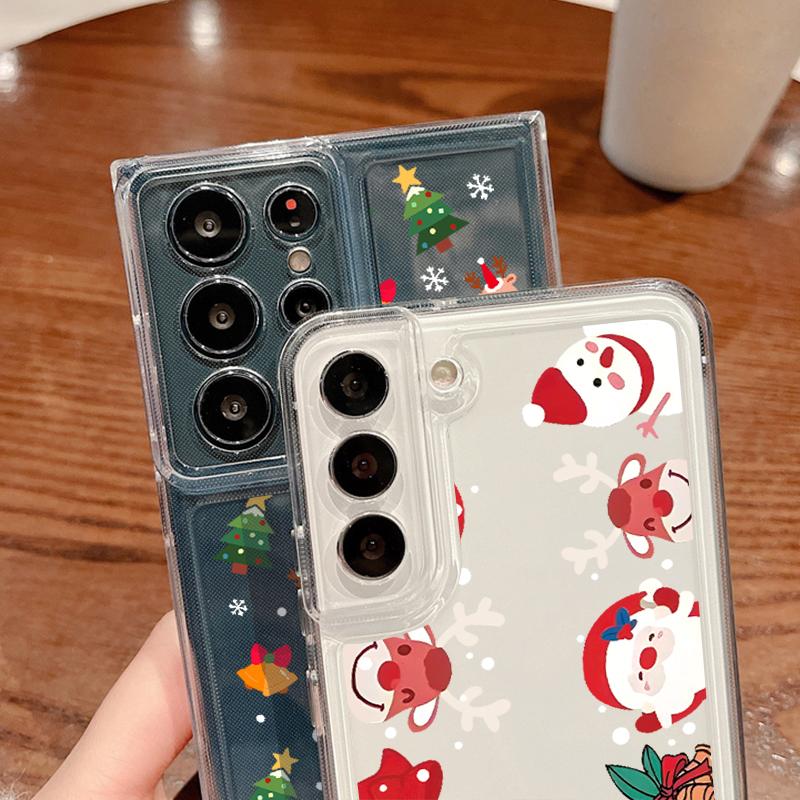 Merry Christmas Elk Santa Tree Pattern Clear Case For Samsung S24 Ultra S23 FE A55 A54 A34 A35 A52 Soft Silicone Shockproof Transparent Phone Cover