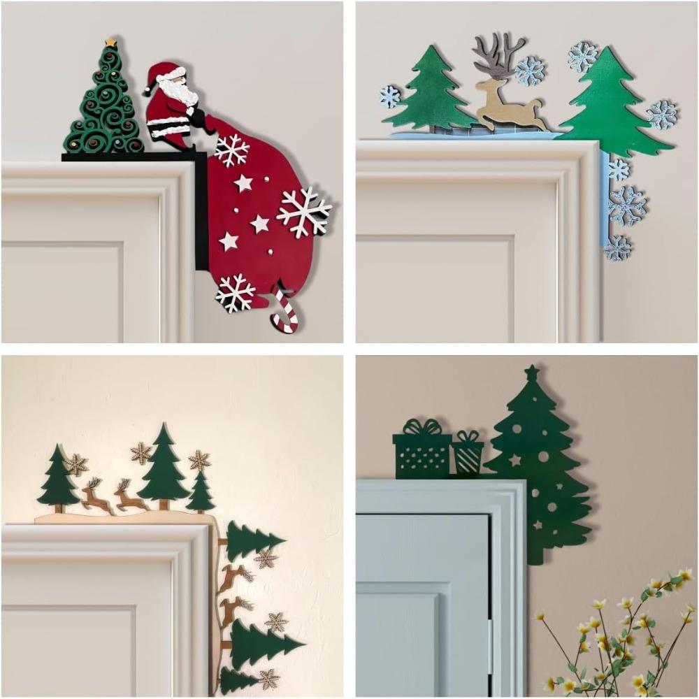 New Santa Door Corner Decor Christmas Cartoon Door Frame Decor Card Frame Sign Snowman Reindeer Xmas Charm Creative