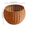 Tea-Brown Woven Organizer Tabletop Round Belly-Shaped Basket Rustic