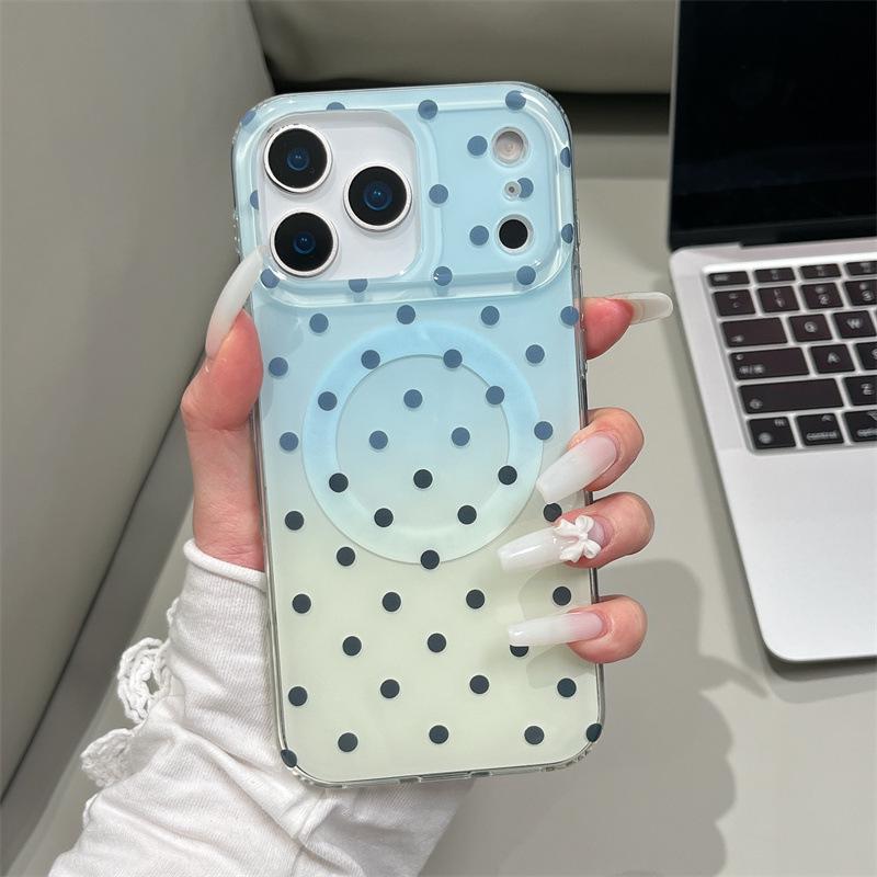 iPhone 17 Pro Max Gradient Polka Dot Magnetic Case with Drop Protection, Compatible with 15/16, Double Layer for 13/14