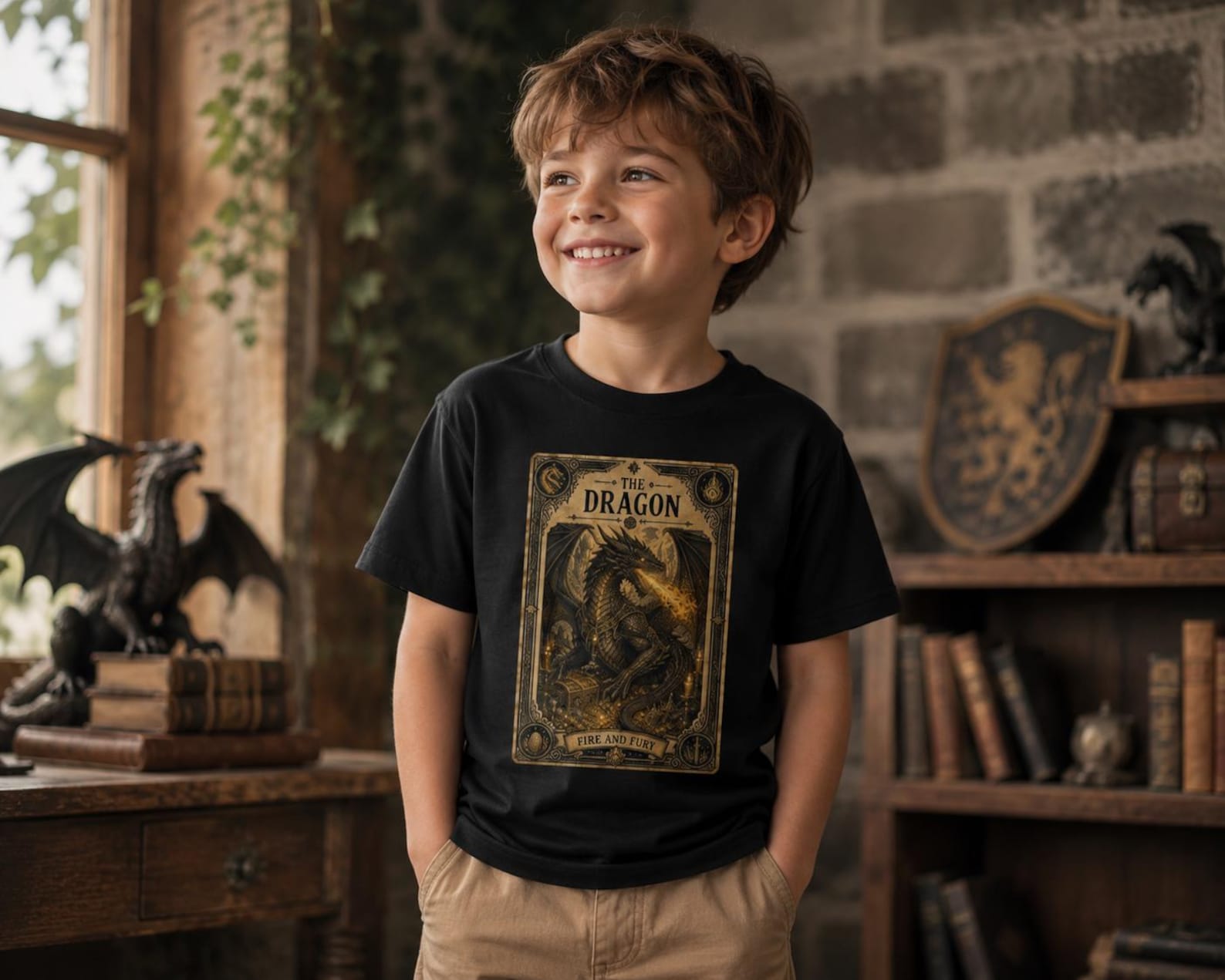 Kids T Shirt The Dragon Vintage Fantasy Graphic Tee (Kids) 110