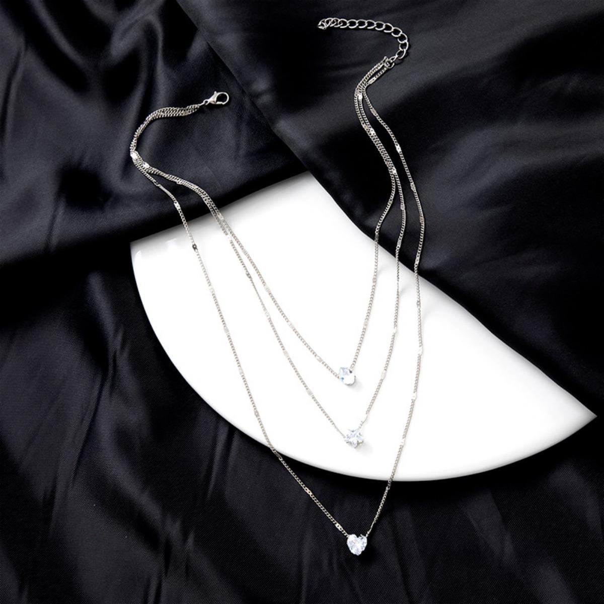 Meerlaagse Vijfpuntige Ster Hartvorm Druppelvorm Hanger Ketting Ketting Legering Materiaal Glas Sleutelbeen Ketting Sexy Dames