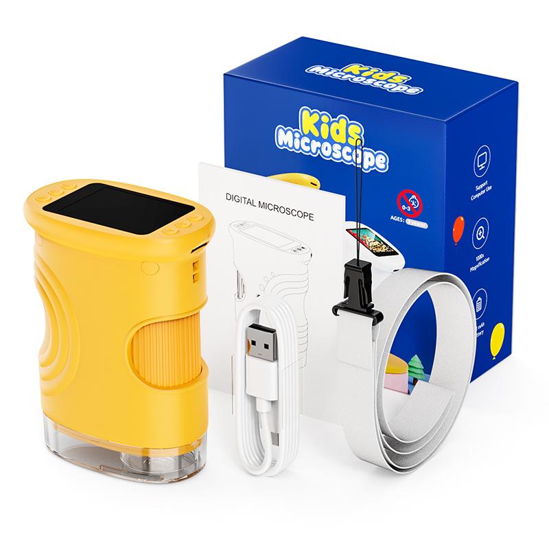 Mikroskop för barn Barnmikroskop med 2-tums skärm 1000x zoom Mini handhållet mikroskopkamera Julklappar Födelsedagspresenter