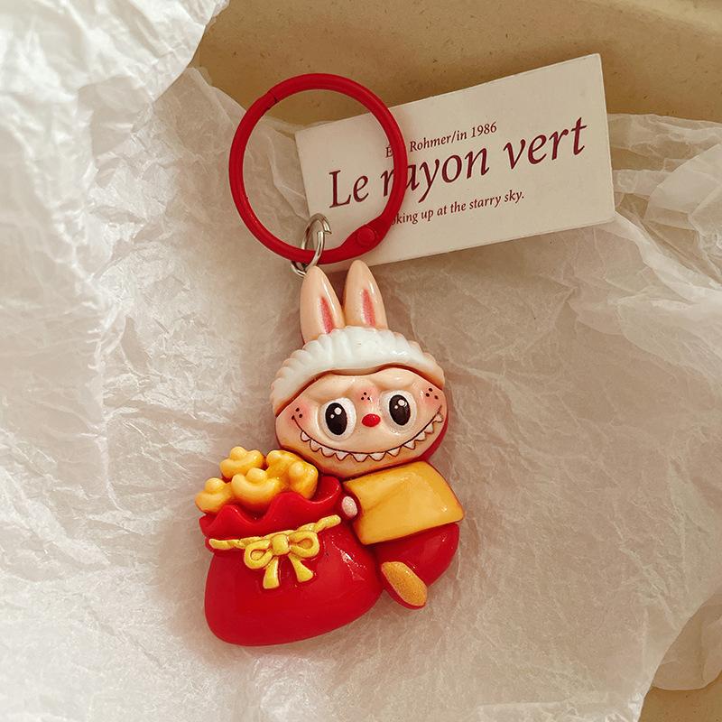 Cute Red Cartoon Large Size Labubu Keychain Kawaii Cartoon Doll Keyring Bag Pendant Lovely Key Accessories For Girl Gifts