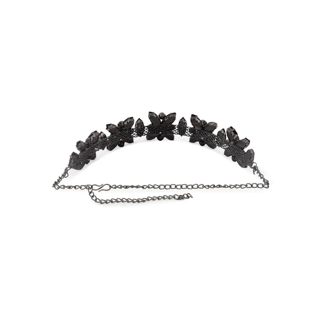 Svart glitrende steiner utsmykket moderne halskjede, øredobber og ring sett for kvinner